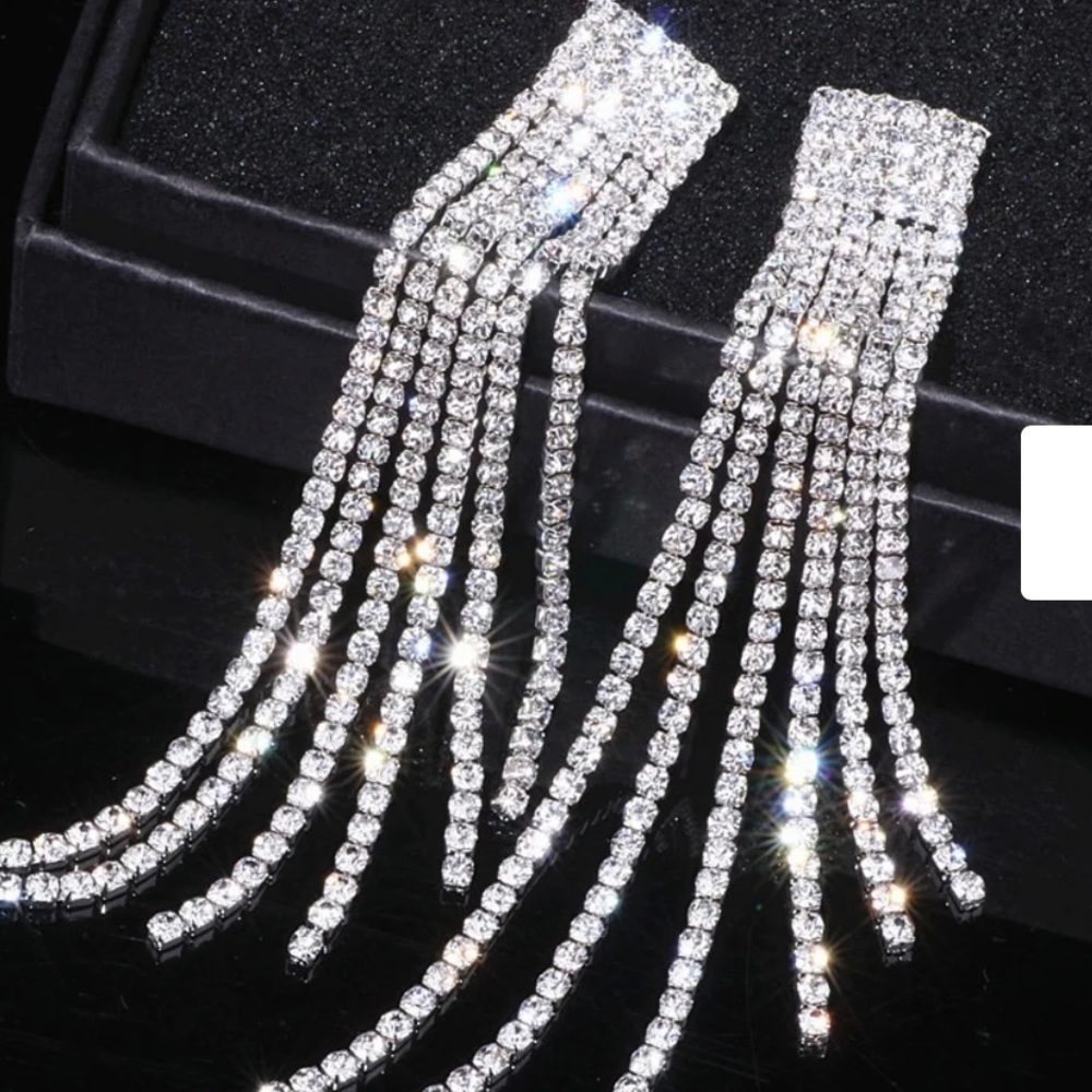 Sterling Silver Plated Tassel Drop Dangle Earrings Zircon View 3